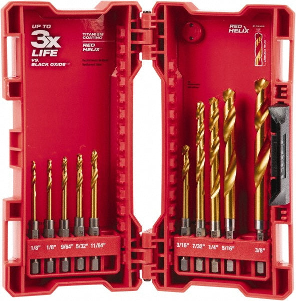 Milwaukee Tool 48-89-4633 Drill Bit Set  Hex Shank Drill Bits,  10 Pc,  135 deg, High-Speed Steel