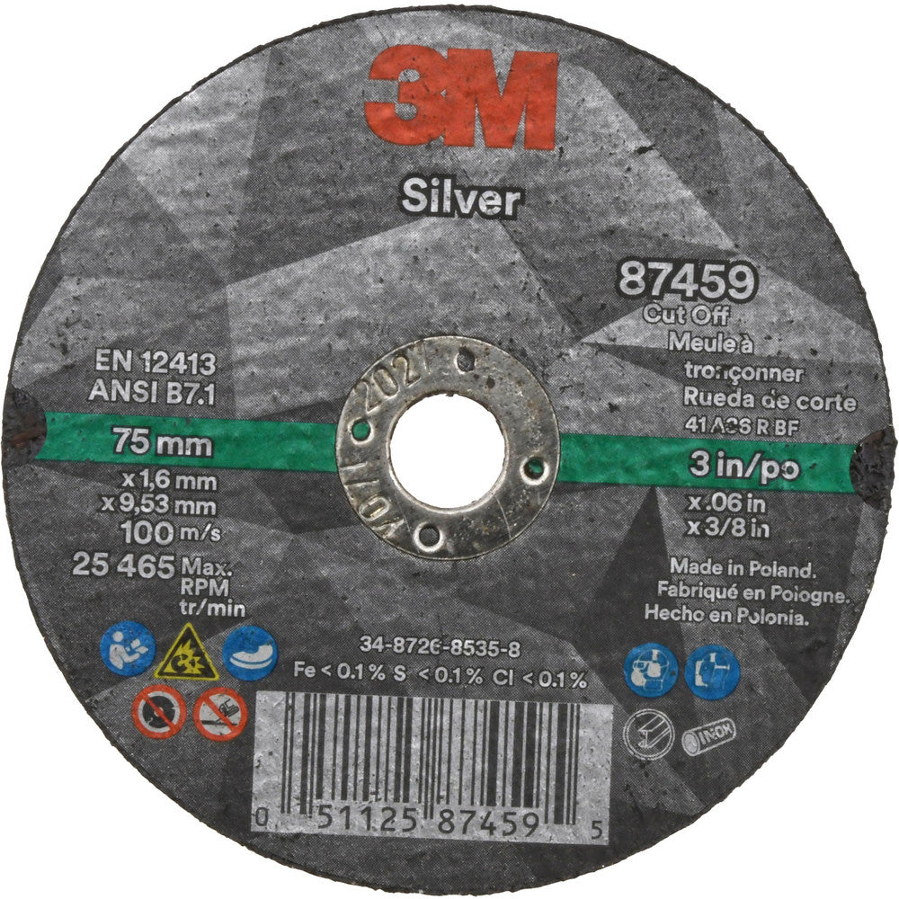 3M 7100139210 Cutoff Wheel 3" Dia, 0.06" Thick, 3/8" Hole, Ceramic