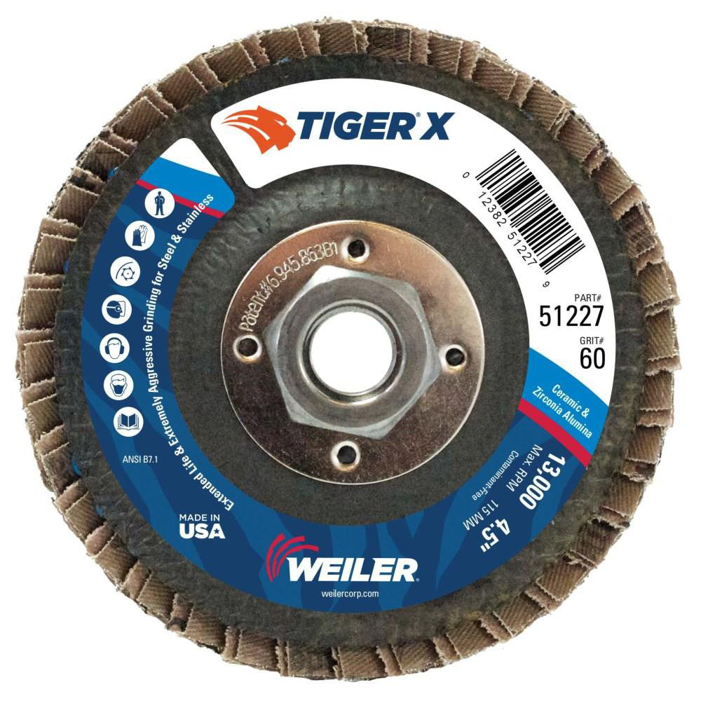 Weiler 51227 Flap Disc  4-1/2" Dia, 60 Grit, Ceramic Zirconia Alumina Blend, Type 27