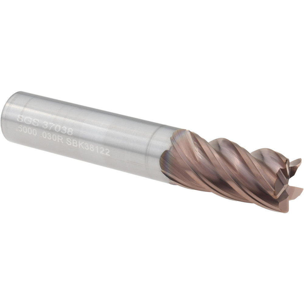 Kyocera SGS Precision Tools 37038 Roughing End Mill 1/2" Dia, 5 Flutes, 0.03" Corner Radius, Solid Carbide