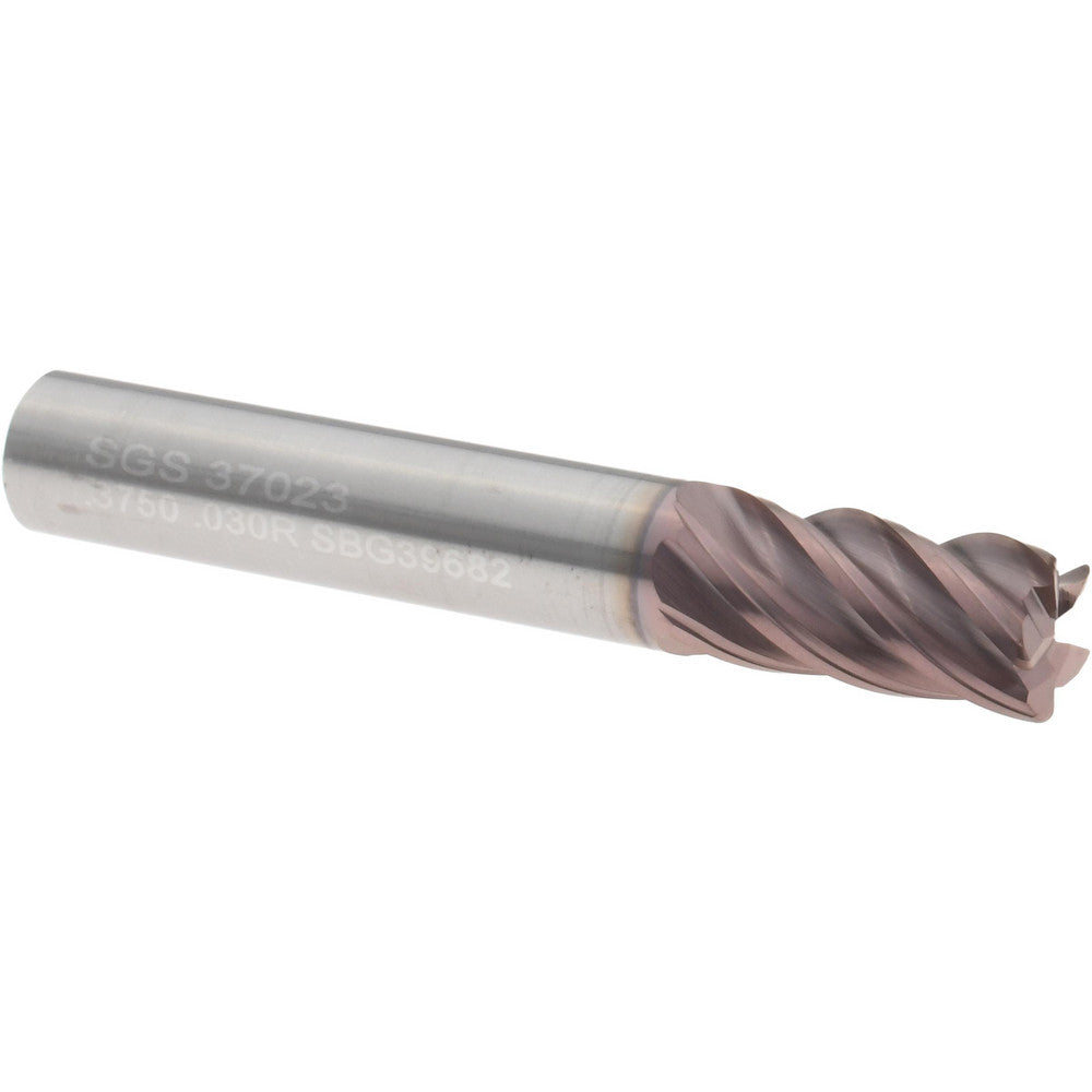 Kyocera SGS Precision Tools 37023 Roughing End Mill 3/8" Dia, 5 Flutes, 0.03" Corner Radius, Solid Carbide