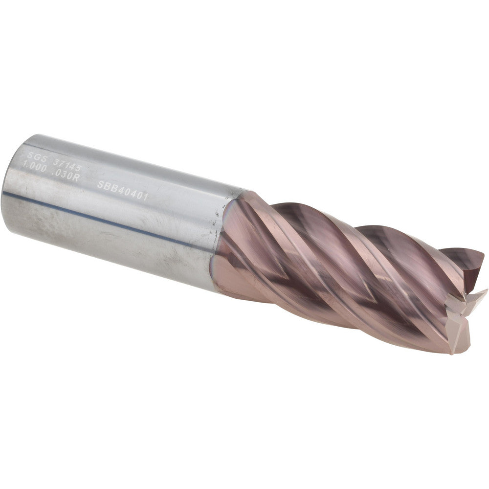 Kyocera SGS Precision Tools 37145 Roughing End Mill 1" Dia, 5 Flutes, 0.03" Corner Radius, Solid Carbide