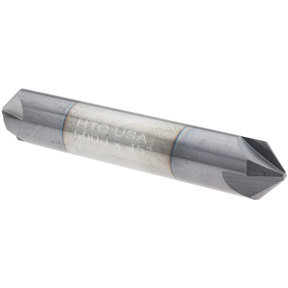Harvey Tool 18645-C3 Chamfer Mill 1/2" Dia, 1/2" Shank Dia, 90 deg, 4 Flute, Solid Carbide, Double End