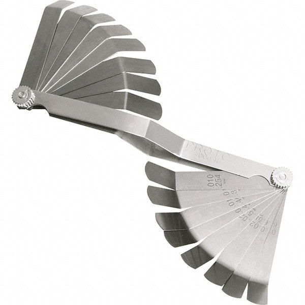Stanley J000R Feeler Gage Sets Maximum Thickness (mm) 0.0270 Minimum Thickness 0.0090 Minimum Thickness (mm) 0.0090 Number of Leaves 16 Material Steel Number Of Leaves 16 Leaf Length (Inch) 0.0435 Width (mm) 1/4 Width (Inch) 1/4 Thicknesses Included