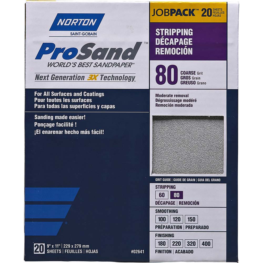 Norton 07660768174 Sanding Sheet  9" Width,  11" OAL,  80 Grit,  Aluminum Oxide,  Coated