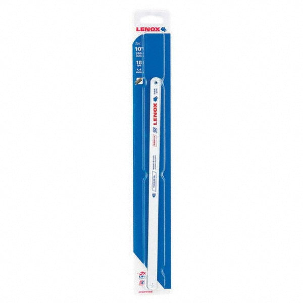 Lenox 20163T018HE Hand Hacksaw Blades Blade Material Bi-Metal  Fractional Blade Length 10  Blade Width (Inch) 1/2  Blade Thickness (Decimal Inch) 0.023  Teeth Per Inch 18  Cutting Edge Style Toothed