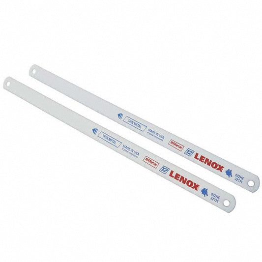 Lenox 20162T232HE Hand Hacksaw Blades Blade Material Bi-Metal  Fractional Blade Length 12  Blade Width (Inch) 1/2  Blade Thickness (Decimal Inch) 0.023  Teeth Per Inch 32  Cutting Edge Style Toothed