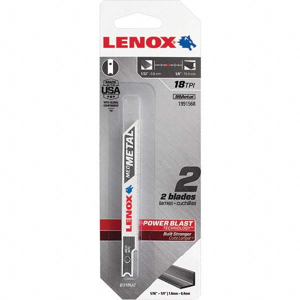 Lenox 1991568 Jigsaw Blade Bi-Metal, 18 TPI, 0.037" Blade Thickness, 3/8" Blade Width
