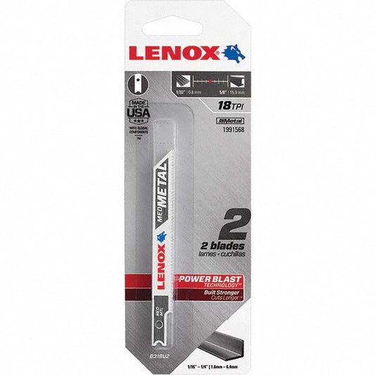 Lenox 1991568 Jigsaw Blade Bi-Metal, 18 TPI, 0.037" Blade Thickness, 3/8" Blade Width