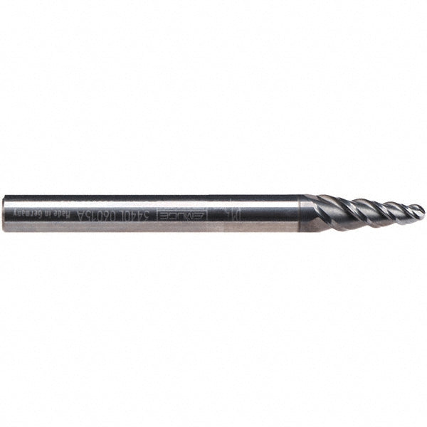 Emuge 3440L.06015B Tapered End Mill 6 deg Angle per Side, 5.33 mm Small Dia, 25.00 mm LOC, 3 Flute, Solid Carbide, Ball End