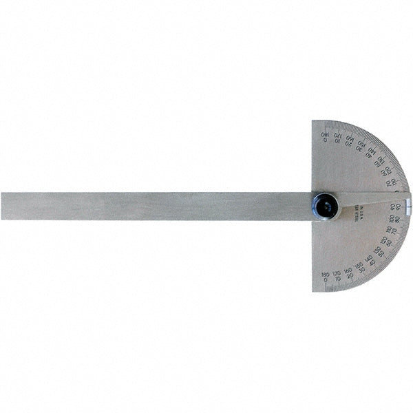 Mitutoyo 968-202 Round & Rectangular Head Protractors Head Type Round Round  Blade Length (Inch) 6  Maximum Measurement (Degrees) 180.00  Dial Graduation (Minutes) 0.00  Dial Graduation (Degrees) 1.00  Dial Range 0-180 0-180-0