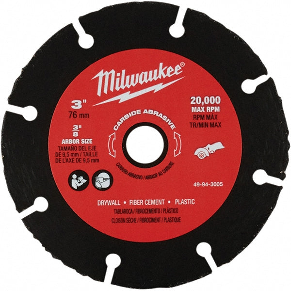 Milwaukee Tool 49-94-3005 Cut-Off Wheel 3" Dia, 3/64" Thick, 3/8" Hole, Silicon Carbide