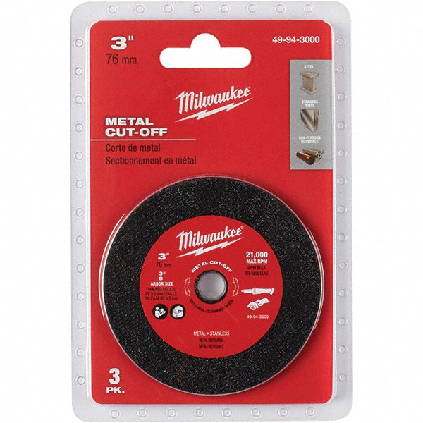 Milwaukee Tool 49-94-3000 Cut-Off Wheel 3" Dia, 3/64" Thick, 3/8" Hole, Aluminum Oxide