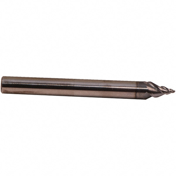 Emuge 3440L.17505A Tapered End Mill 17.5 deg Angle per Side, 3.26 mm Small Dia, 8.00 mm LOC, 3 Flute, Solid Carbide, Ball End