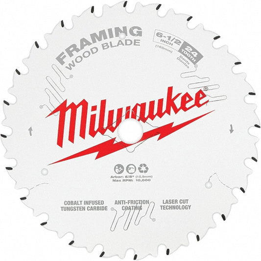 Milwaukee Tool 48-40-0620 Wet & Dry Cut Saw Blade 6-1/2" Dia, 5/8" Arbor Hole, 0.063" Kerf Width, 24 Teeth