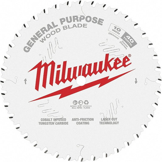 Milwaukee Tool 48-40-1024 Wet & Dry Cut Saw Blade 10" Dia, 5/8" Arbor Hole, 3/32" Kerf Width, 40 Teeth