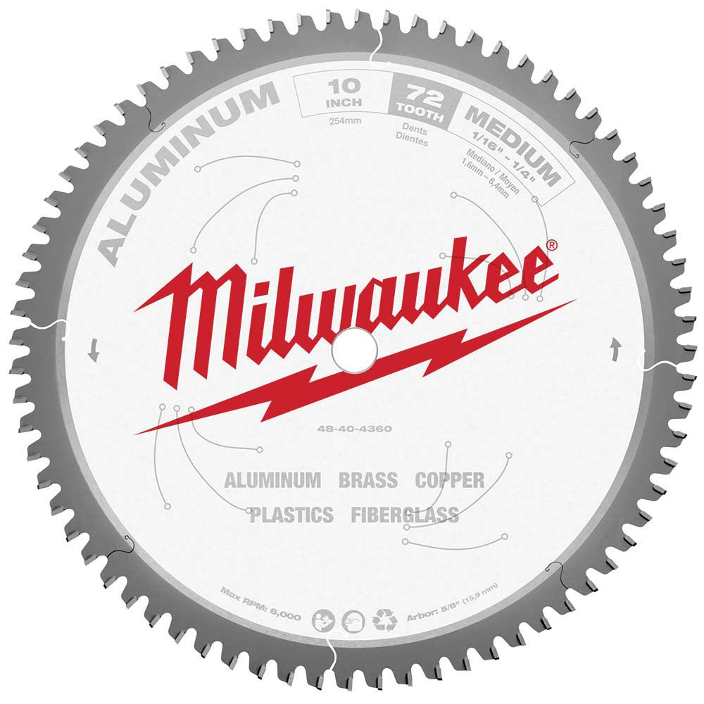 Milwaukee Tool 48-40-4360 Wet & Dry Cut Saw Blade 10" Dia, 5/8" Arbor Hole, 0.11" Kerf Width, 72 Teeth
