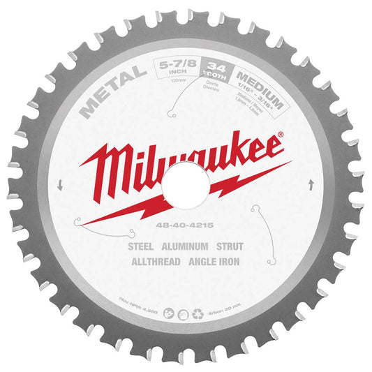 Milwaukee Tool 48-40-4215 Wet & Dry Cut Saw Blade 5-7/8" Dia, 20" Arbor Hole, 0.063" Kerf Width, 34 Teeth