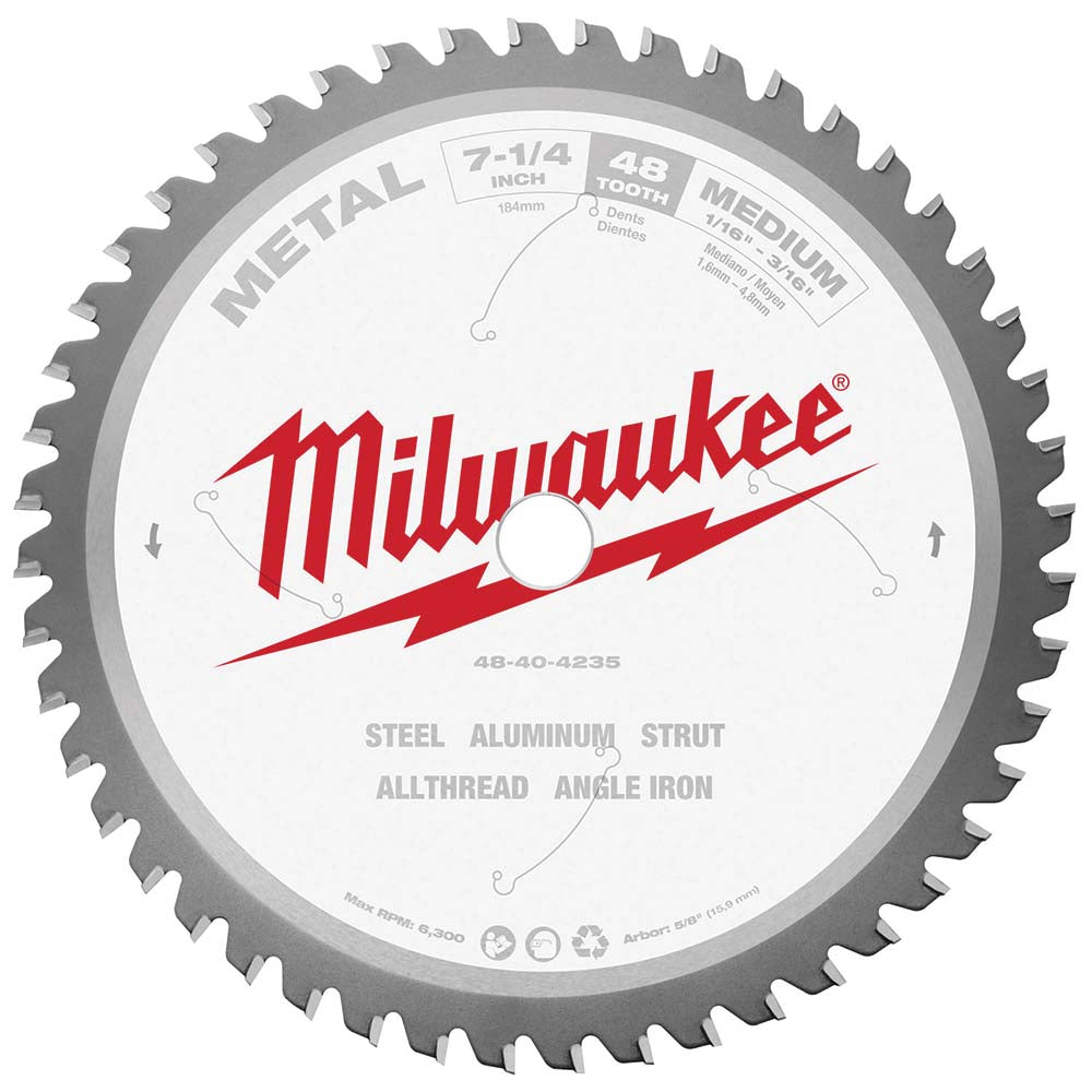 Milwaukee Tool 48-40-4235 Wet & Dry Cut Saw Blade 7-1/4" Dia, 5/8" Arbor Hole, 0.071" Kerf Width, 48 Teeth