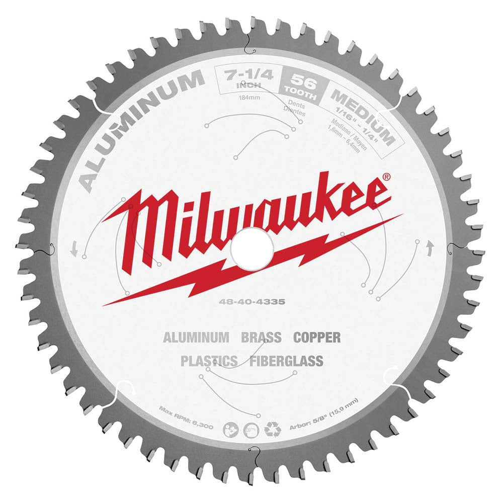Milwaukee Tool 48-40-4335 Wet & Dry Cut Saw Blade 7-1/4" Dia, 5/8" Arbor Hole, 0.079" Kerf Width, 56 Teeth