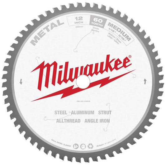 Milwaukee Tool 48-40-4265 Wet & Dry Cut Saw Blade 12" Dia, 1" Arbor Hole, 0.087" Kerf Width, 60 Teeth