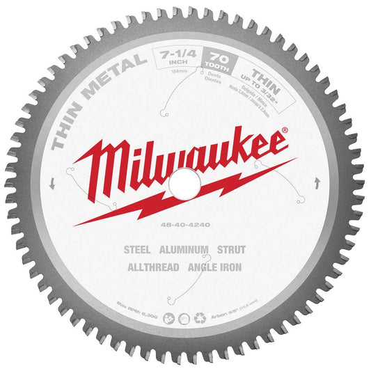 Milwaukee Tool 48-40-4240 Wet & Dry Cut Saw Blade 7-1/4" Dia, 5/8" Arbor Hole, 0.071" Kerf Width, 70 Teeth