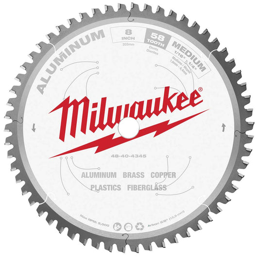 Milwaukee Tool 48-40-4345 Wet & Dry Cut Saw Blade 8" Dia, 5/8" Arbor Hole, 0.094" Kerf Width, 48 Teeth