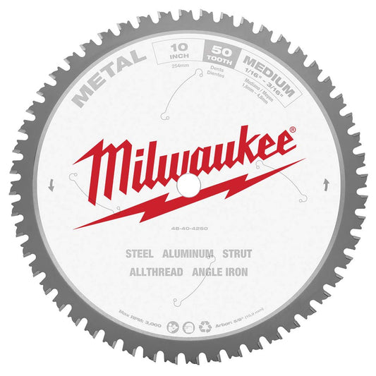 Milwaukee Tool 48-40-4260 Wet & Dry Cut Saw Blade 10" Dia, 5/8" Arbor Hole, 0.079" Kerf Width, 50 Teeth