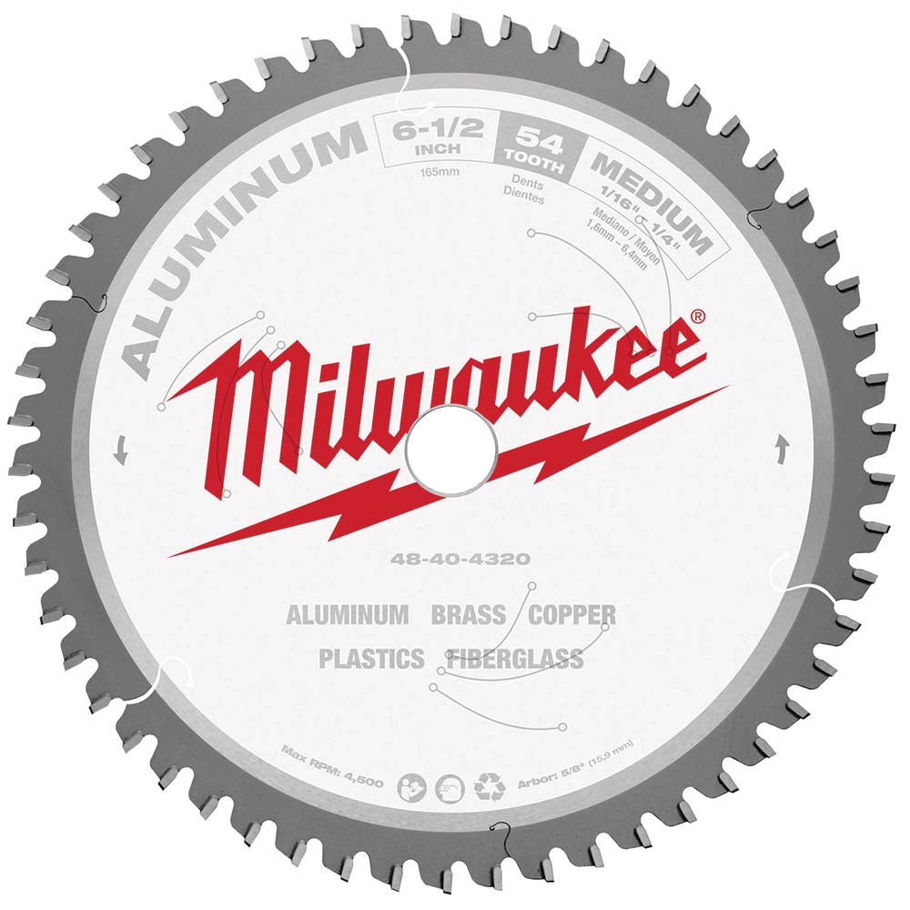 Milwaukee Tool 48-40-4320 Wet & Dry Cut Saw Blade 6-1/2" Dia, 5/8" Arbor Hole, 0.071" Kerf Width, 54 Teeth