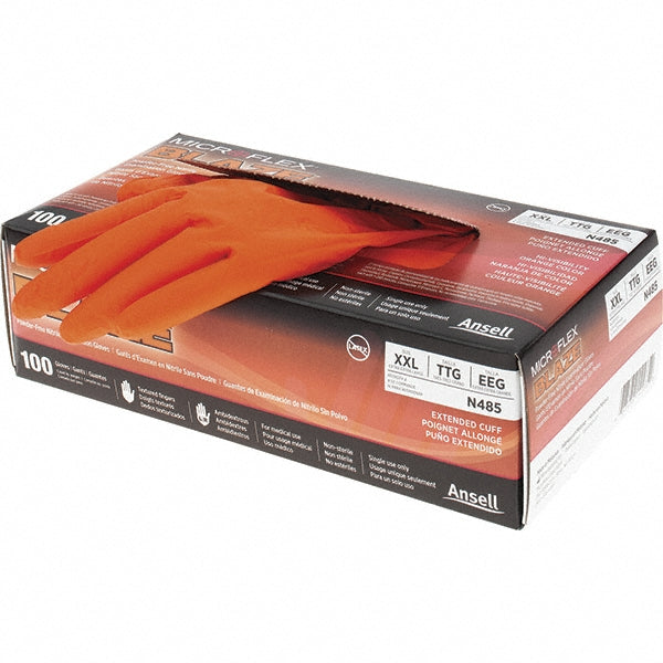 Ansell N485 Series Microflex Blaze Disposable Gloves Size 2X-Large, 5.1 mil, Uncoated-Coated Nitrile, Industrial Grade, Unpowdered