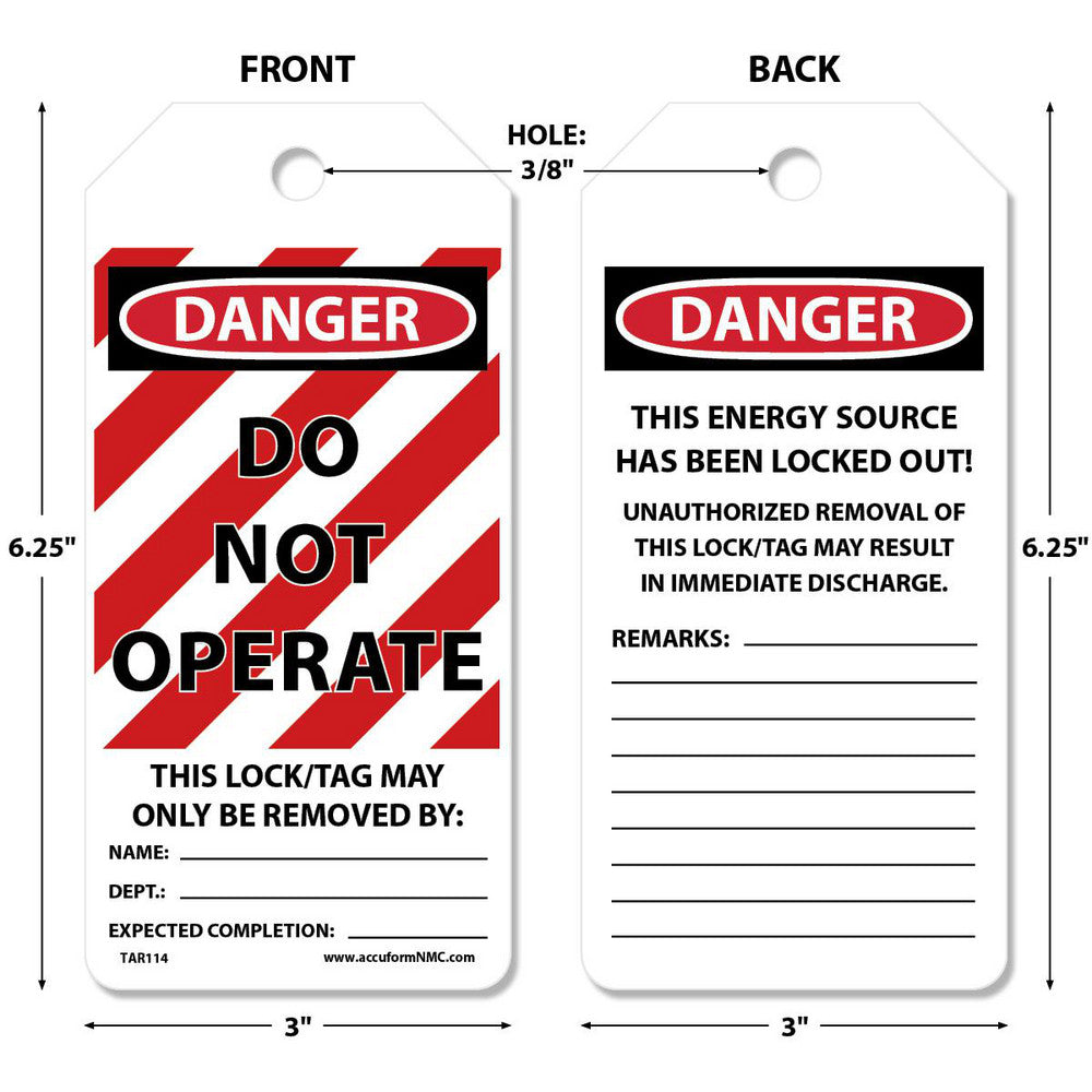 AccuformNMC TAR125 Lockout Tag Rectangle, Synthetic Paper