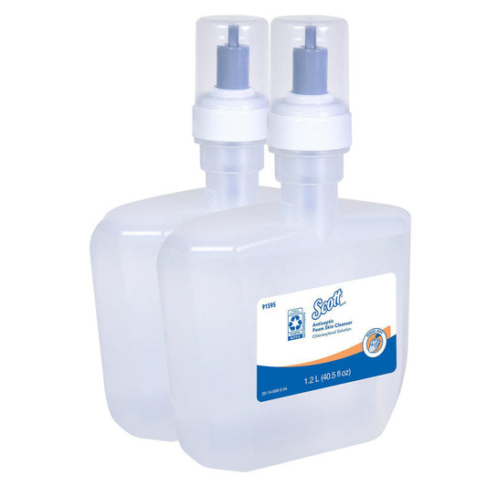 Scott 91595 Antiseptic Foam Skin Cleanser, 1.2 L Automatic Hand Soap Refills, Clear, Unscented, 1.75% PCMX, NSF E-2 Rated