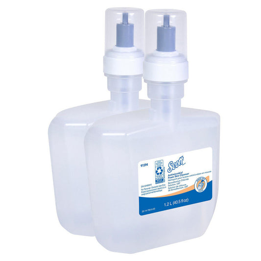 Scott 91594 Antimicrobial Foam Skin Cleanser, 1.2 L Automatic Hand Soap Refills, Clear, Unscented, 0.1% Benzalkonium Chloride