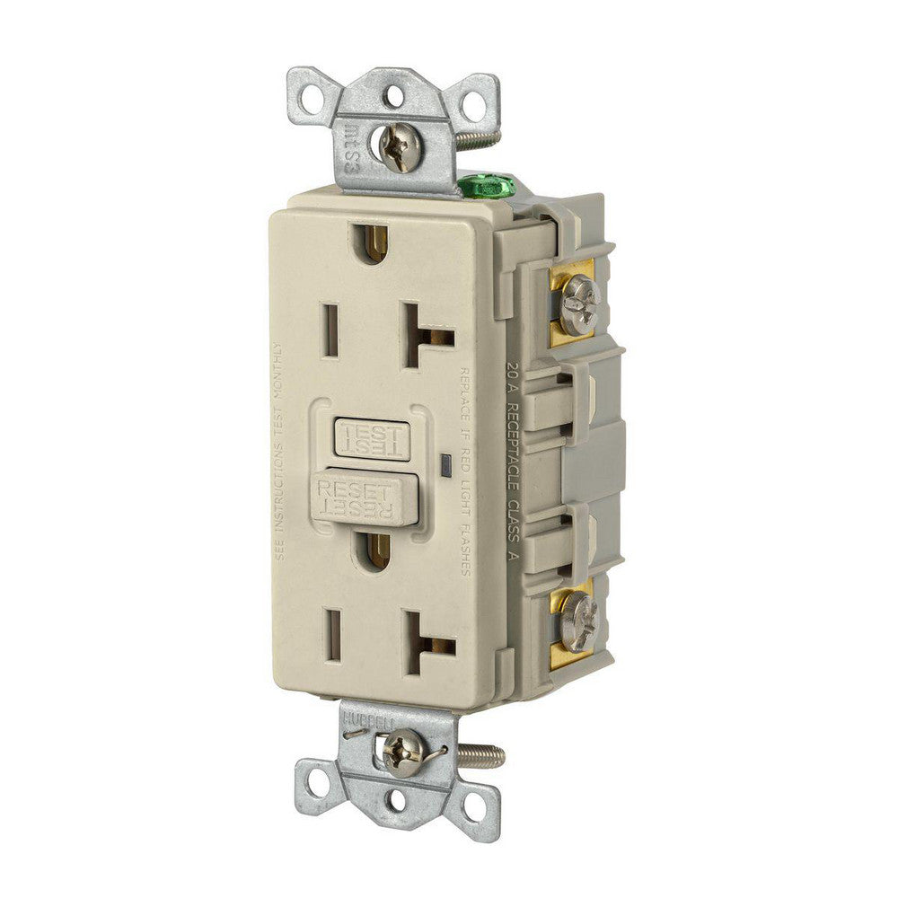 Hubbell Wiring Device-Kellems GFR20I GFCI Receptacles Grade Commercial  Receptacle Type Duplex  NEMA Configuration 5-20R  Wire Connection Type Screw Terminals  End Type Socket  Reset Type Manual