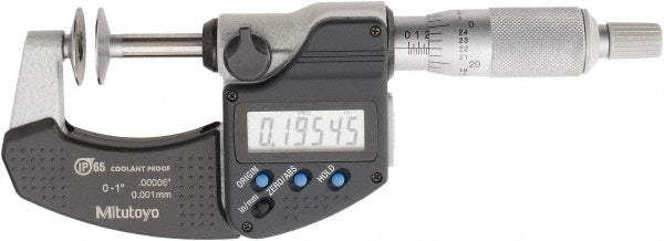 Mitutoyo 323-350-32 0 to 1 Inch, Ratchet Stop Thimble, IP65 Water Resistance, Electronic Disc Micrometer