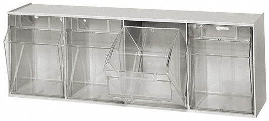 Quantum Storage QTB304GY 4 Compartment Gray Small Parts Tip Out Stacking Bin Organizer