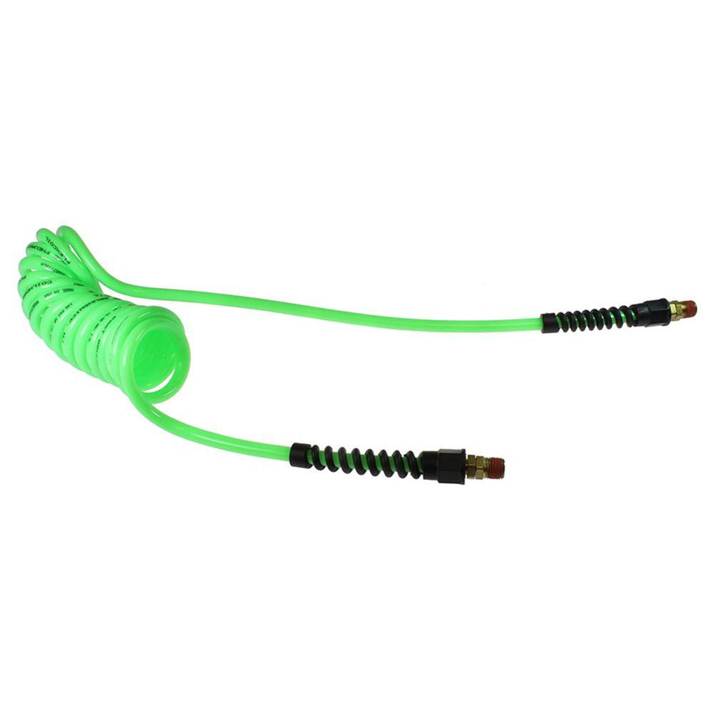 Coilhose Pneumatics PU14-10B-G Coiled & Self Storing Hose 1/4" ID, 10' Long, Male Swivel x Male Swivel with Strain Relief