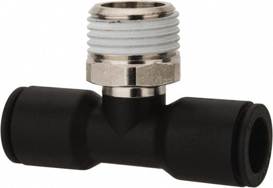 Legris 3108 12 21 Push-To-Connect Tube to Male BSPT Tube Fitting Male Branch Tee, 1/2" Thread