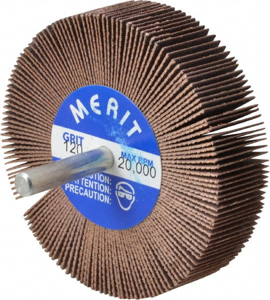 Merit Abrasives 08834131202 Mounted Flap Wheel 3" Dia, 3/4" Face Width, 120 Grit, Ceramic Alumina