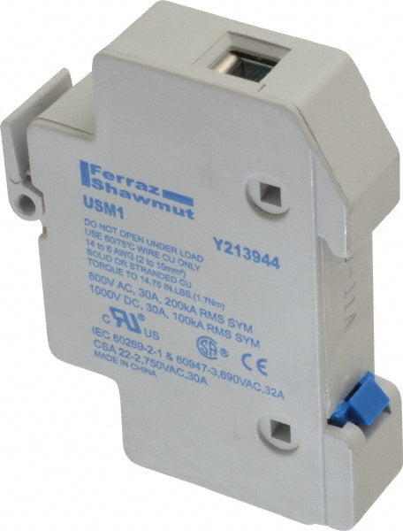Ferraz Shawmut USM1 1 Pole, 1000 VDC and 800 VAC, 30 Amp, DIN Rail Mount Fuse Holder