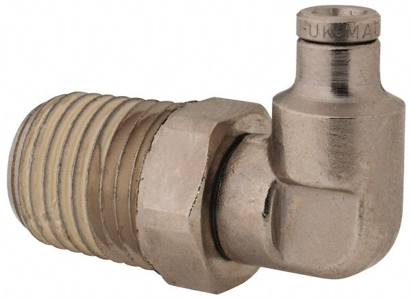Norgren 124470128 Push-To-Connect Tube to Male & Tube to Male NPT Tube Fitting Pneufit Swivel Male Elbow, 1/4" Thread, 1/8" OD