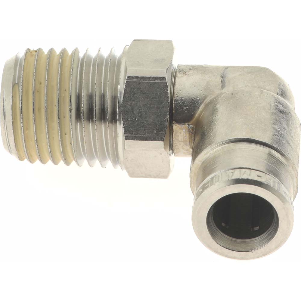 Norgren 124470428 Push-To-Connect Tube to Male & Tube to Male NPT Tube Fitting Pneufit Swivel Male Elbow, 1/4" Thread, 1/4" OD