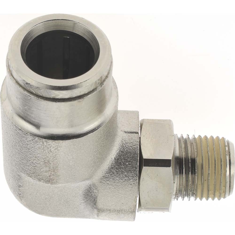 Norgren 124470618 Push-To-Connect Tube to Male & Tube to Male NPT Tube Fitting Pneufit Swivel Male Elbow, 1/8" Thread, 3/8" OD