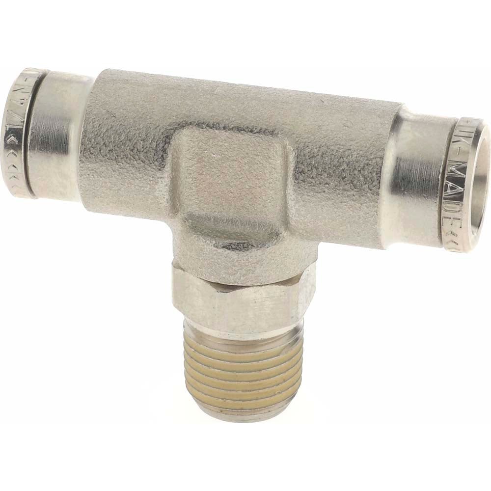 Norgren 124670418 Push-To-Connect Tube to Male & Tube to Male NPT Tube Fitting Pneufit Swivel Male Tee, 1/8" Thread, 1/4" OD