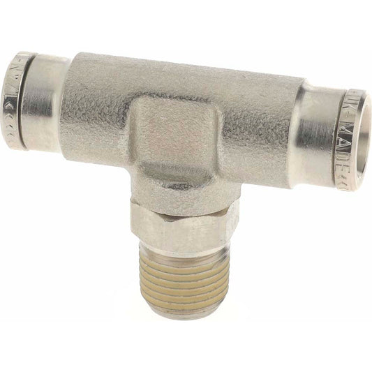 Norgren 124670418 Push-To-Connect Tube to Male & Tube to Male NPT Tube Fitting Pneufit Swivel Male Tee, 1/8" Thread, 1/4" OD