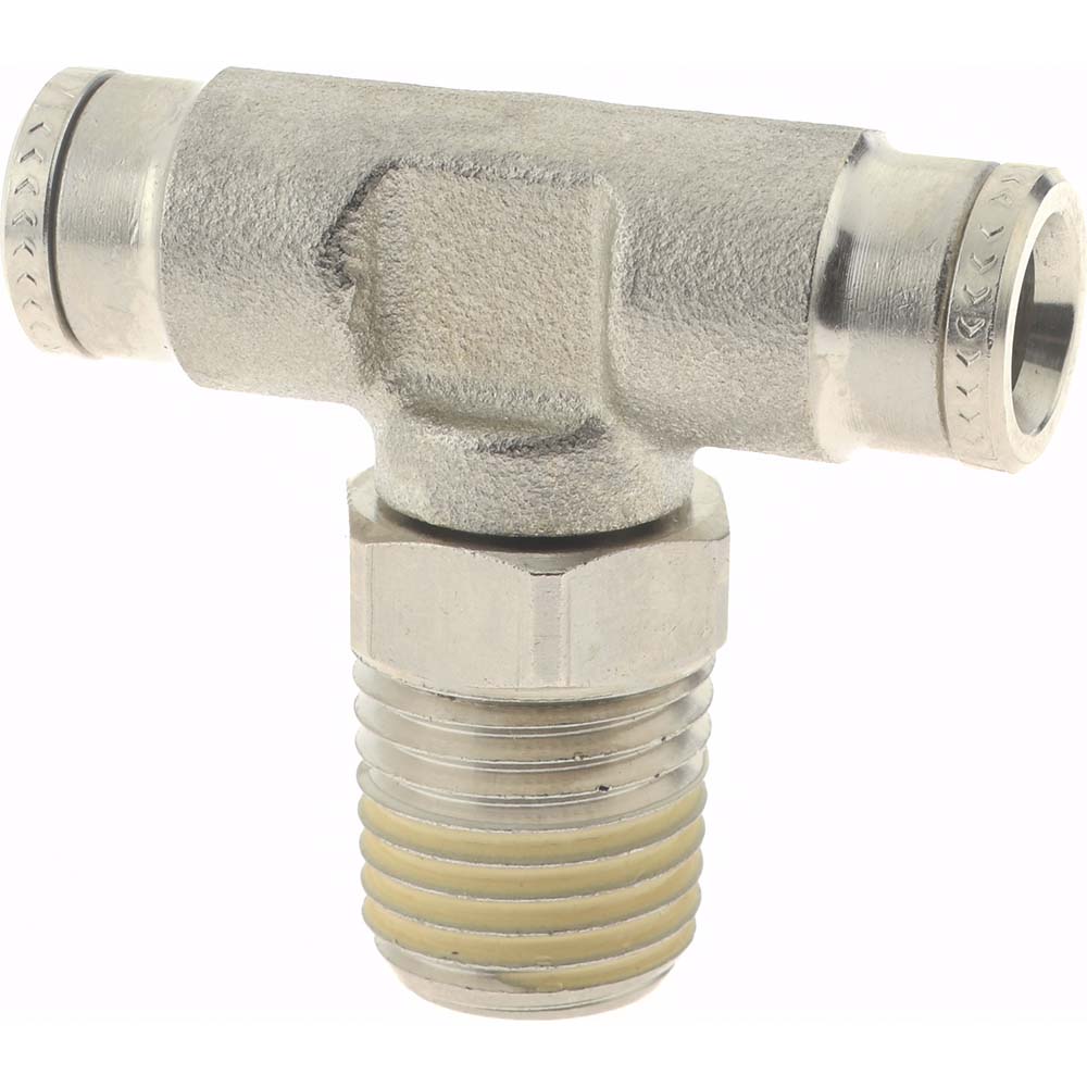 Norgren 124670428 Push-To-Connect Tube to Male & Tube to Male NPT Tube Fitting Pneufit Swivel Male Tee, 1/4" Thread, 1/4" OD
