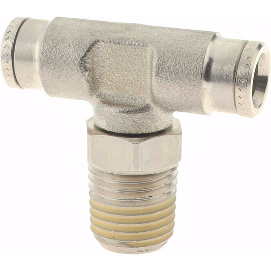 Norgren 124670428 Push-To-Connect Tube to Male & Tube to Male NPT Tube Fitting Pneufit Swivel Male Tee, 1/4" Thread, 1/4" OD