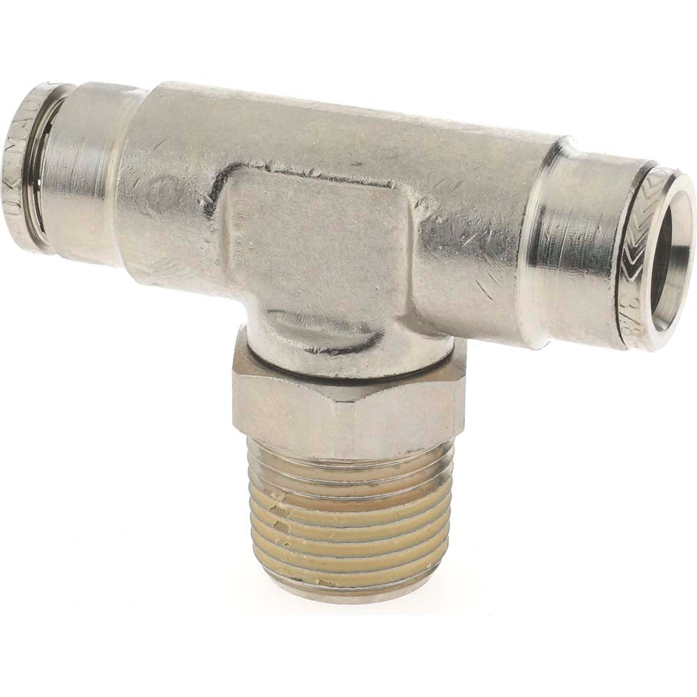 Norgren 124670638 Push-To-Connect Tube to Male & Tube to Male NPT Tube Fitting Pneufit Swivel Male Tee, 3/8" Thread, 3/8" OD