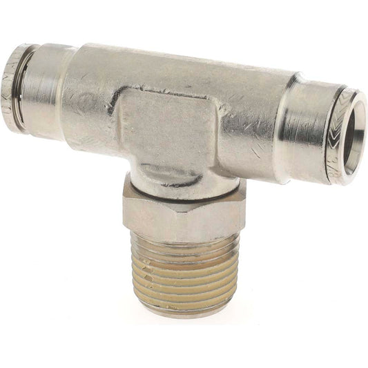 Norgren 124670638 Push-To-Connect Tube to Male & Tube to Male NPT Tube Fitting Pneufit Swivel Male Tee, 3/8" Thread, 3/8" OD