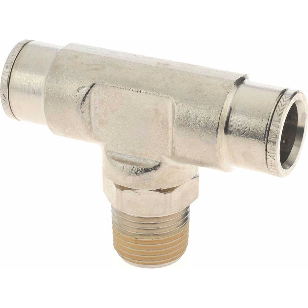 Norgren 124670738 Push-To-Connect Tube to Male & Tube to Male NPT Tube Fitting Pneufit Swivel Male Tee, 3/8" Thread, 1/2" OD